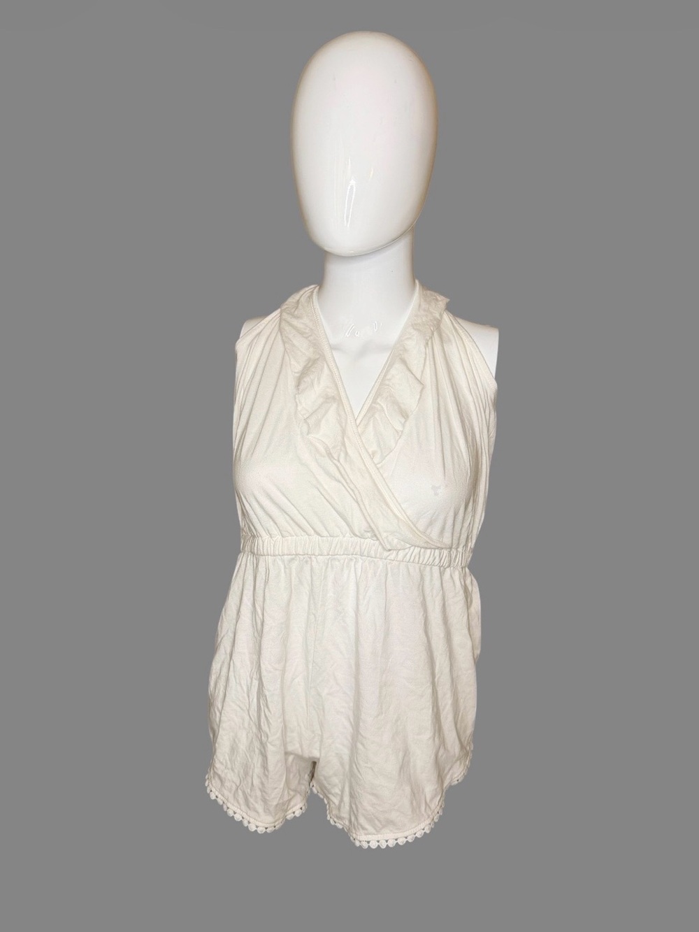 Topshop Cream Ruffle V-Neck Sleeveless Romper
